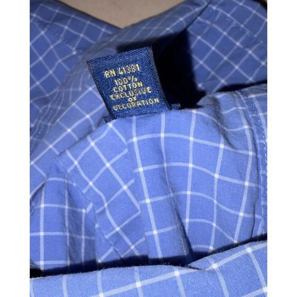 Polo Ralph Lauren Blue White Plaid Check Button Down Mens Medium Long Sleeve